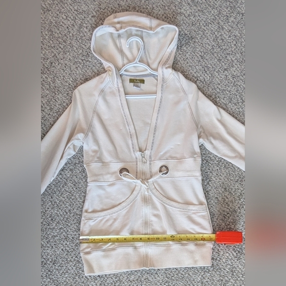 Women's (Size M) Long Off-White Zip-Up Hoodie/Jacket With Grey Trim & Drawstring - Picture 16 of 16